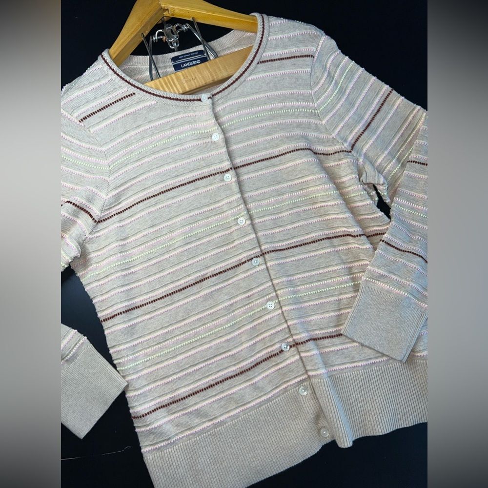 Lands End 100% Supima Cotton Button Front Cardigan Size 1XL (16W-18W) EUC